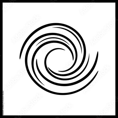 Black swirl design on white background.