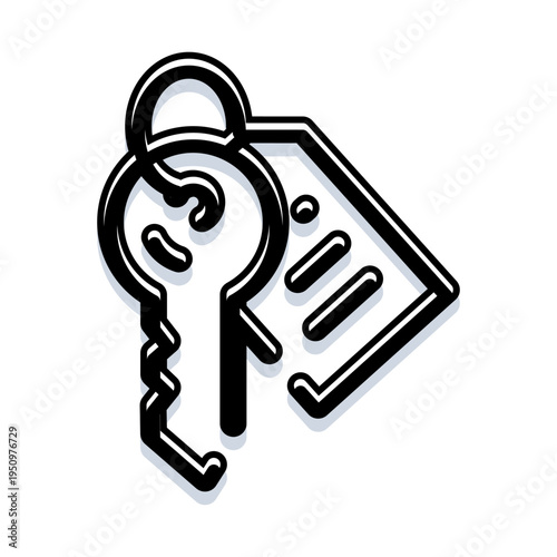 Key and tag icon symbolizing secure access, authentication and ownership for digital and physical protection, privacy, authorization and control in web, app and data interfaces
