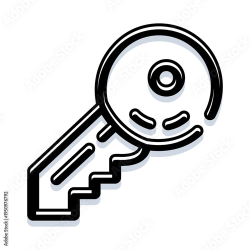Metal key with shadow representing concepts of access, security, privacy, and solutions, useful for web icons, app interfaces, and digital design projects