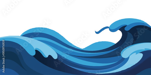 Abstract blue ocean sea wave background featuring a vector nature design with a splash curve pattern and summer fish element for a decorative wallpaper backdrop