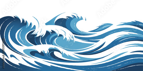 An abstract blue water wave vector illustration features a liquid splash pattern with floral tribal ornaments and nature-inspired sea design elements for a summer surf wallpaper