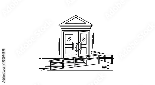 Accessible Entrance with Ramp to Double Doors and WC Sign