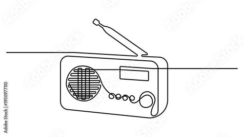 Continuous one line drawing of retro classic radio player. Vintage analog, World radio day concept in single line vector illustration. one line art icon drawing vector