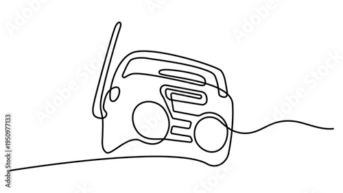 Continuous one line drawing of retro classic radio player. Vintage analog, World radio day concept in single line vector illustration. one line art icon drawing vector