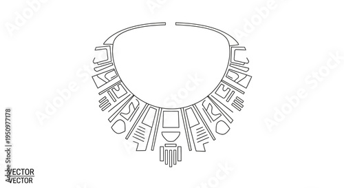 Ancient Egyptian Style Necklace Line Art Vector Illustration