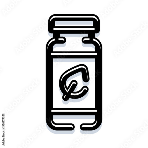 Bottle icon representing medical and organic supplements, vitamins and liquids for health, wellness and pharmaceutical care minimalist black line illustration on white background