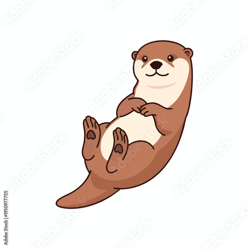 Cute cartoon otter relaxing on its back with paws clasped