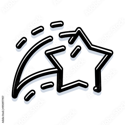Shooting star icon representing a celestial body moving quickly through the night sky, symbolizing wishes, dreams, and cosmic wonder in a simple doodle style