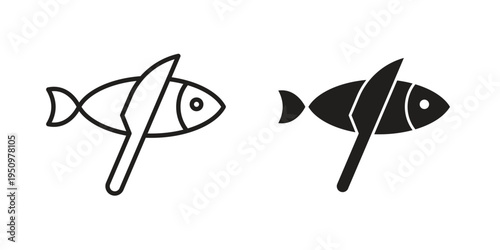 Fish and a knife icon for web apps, mobile apps. Graphic element illustration