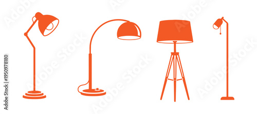 Clean and modern set of four floor lamp icons for multiple uses.