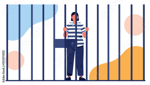 Person wearing a striped prison uniform standing behind metal bars in a jail cell representing incarceration or loss of freedom.