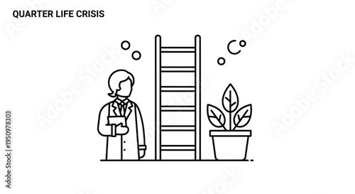 Quarter Life Crisis: Young adult facing career ladder and plant growth dilemma