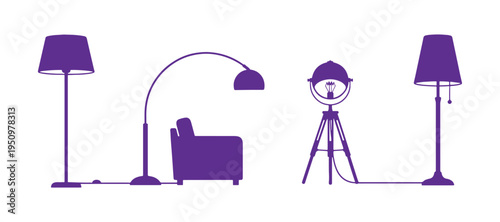 Minimal set of four floor lamp icons for modern design projects.