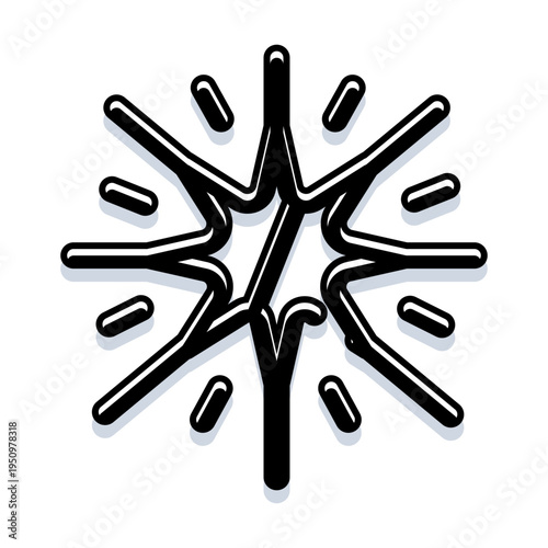 Bursting starsnowflake icon with crisp shadow, evoking sudden impact, energy and celebration a versatile decorative symbol for festive, retro, comic, or modern designs