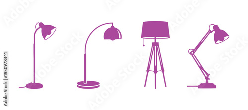Four-piece standing lamp icon pack for websites and applications.