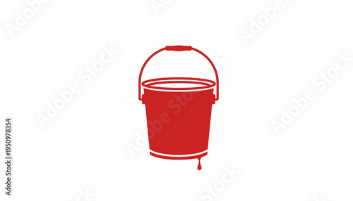 Red Bucket Dripping Liquid, Isolated on White Background