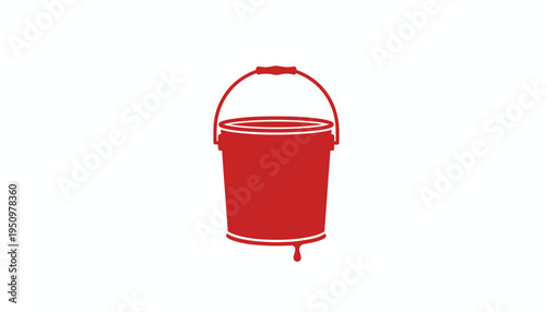 Red Bucket Dripping Water Isolated on White Background, Simple Graphic Icon