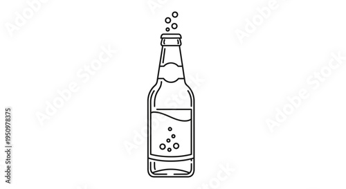 Refreshing Beer Bottle with Bubbles and Fizz, Outline Icon