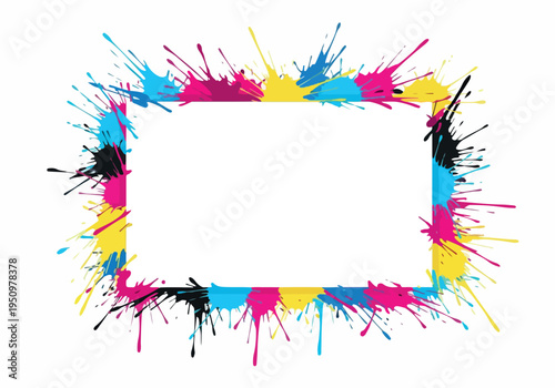 Colorful Ink Splatter Rectangular Frame with Copy Space for Creative Design Elements and Artistic Expression