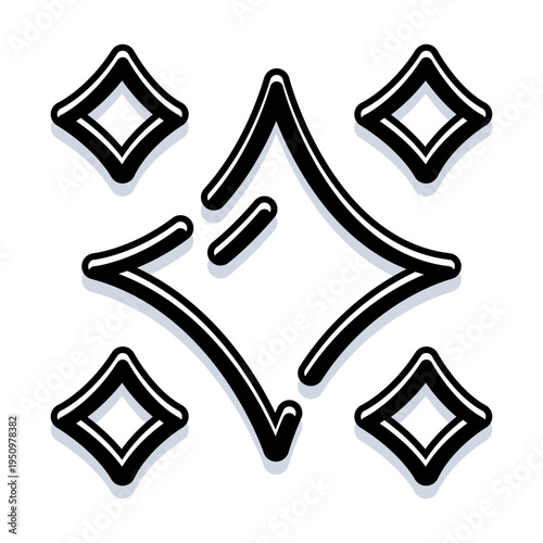 Black outline sparkle icon in minimalist style conveying brilliance, shine, and cleanliness, simple vector symbol on white background for web, app, branding, and design use