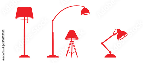 Collection of 4 floor lamp icons suitable for digital and print use.