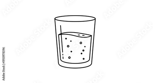 Refreshing Glass of Bubbly Water with Bubbles, Clean and Simple Line Art Icon