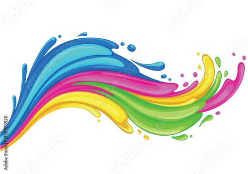 Vibrant colorful splash wave with liquid paint or ink elements, creating a dynamic and energetic artistic expression, ideal for graphic design projects