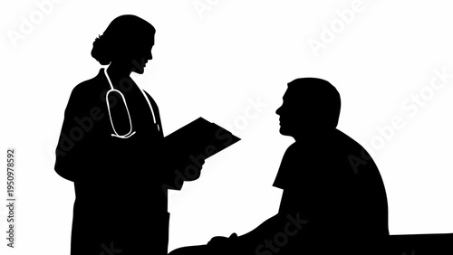 Black silhouette of doctor and patient in consultation medical professional with stethoscope