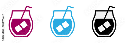 Drinks with ice cubes and straws in different colors