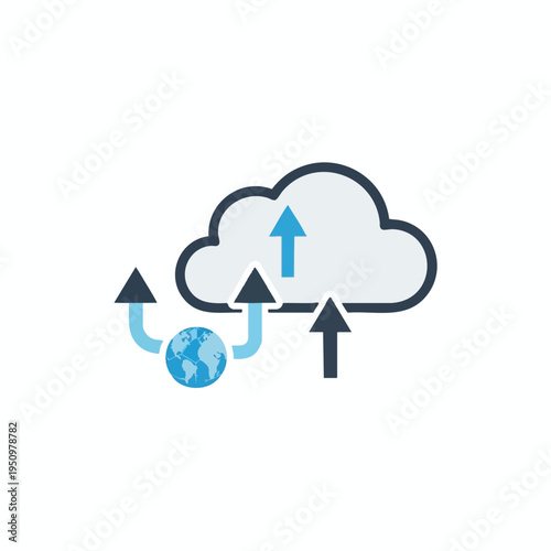 Cloud network data upload from globe via arrows