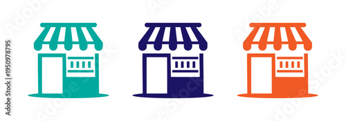 Colorful storefronts with striped awnings