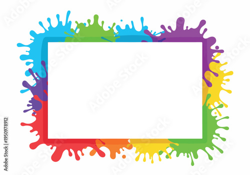 Vibrant and Dynamic Rectangular Frame with Artistic Paint Splashes, Perfect for Creative Designs, Invitations, or Children's Artwork Borders