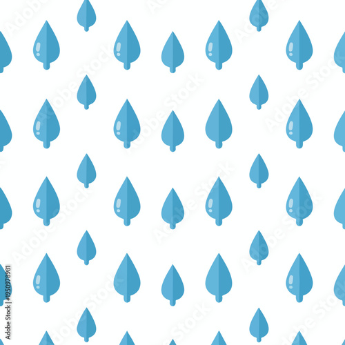 Repeating pattern of blue teardrop shapes scattered on a white background