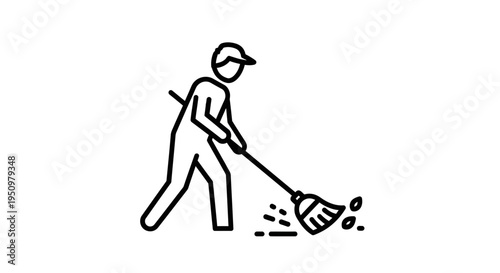 Person Sweeping Floor Icon: Cleaning, Maintenance, and Janitorial Services Symbol