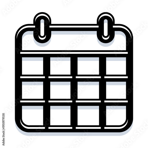 Minimal calendar icon showing a grid of empty date cells on a white background, representing planning, scheduling, reminders, time management, appointments and clean digital organization