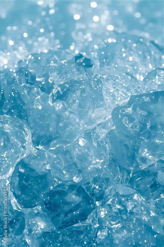 Obraz premium The ice possesses a crystalline structure with sharp, angular edges and smooth, polished facets that brilliantly refract light. 
