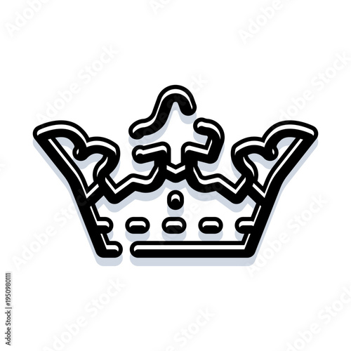 Crown icon made with thick black lines and a slight shadow effect against a clean white background, creating a modern symbol of leadership, success, and achievement