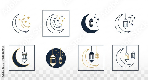Ramadan kareem islamic crescent moon and lantern symbols for eid al fitr and ramadan mubarak celebrations