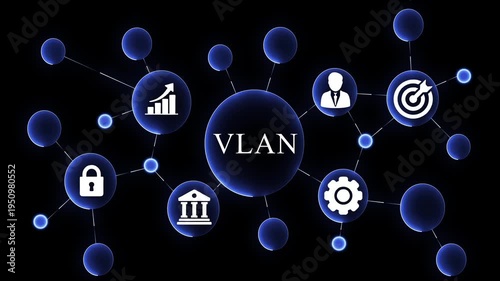 Futuristic network virtual lan technology data flow visualization abstract digital cybersecurity concept