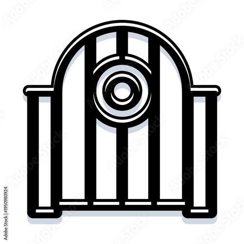 Vintage radio receiver finding stations on the airwaves, representing broadcasting, communication, and retro media technology in a stylized black and white illustration