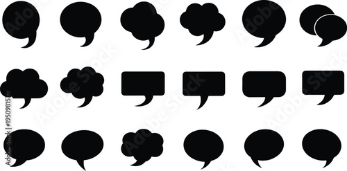 Speech bubble icons set featuring chat symbols, dialogue shapes and communication elements for messaging, social media, comments and conversation design isolated on white background
