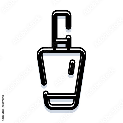 Item clip securely attaching to modern bottle packaging, presenting a clean black and white minimalist outline icon for conceptual design and organization