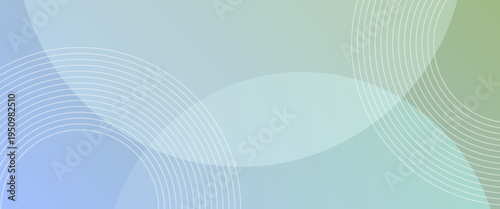 Abstract Soft Green and Blue Gradient Background with Elegant Concentric White Circles and Fluid Wave Shapes, Minimalist Geometric Vector for Modern Presentation and Web Design