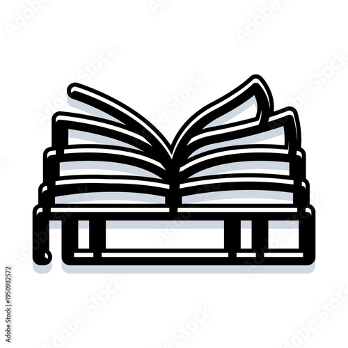 Stack of assorted books with an open book on top, symbolizing education, study, literature and research, isolated on white for academic, learning and publishing concepts