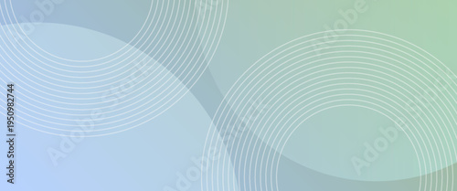 Abstract Soft Green and Blue Gradient Background with Elegant Concentric White Circles and Fluid Wave Shapes, Minimalist Geometric Vector for Modern Presentation and Web Design