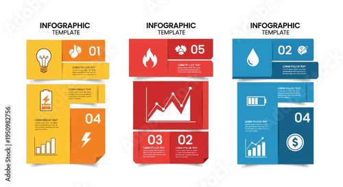 Infographic templates with various color schemes and icons