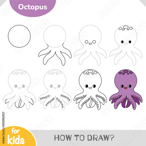 Learn how to draw a cute octopus ocean animal. Easy step-by-step drawing guide for kids.