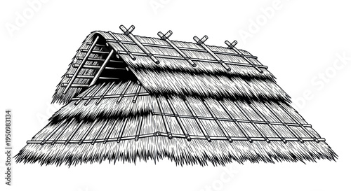 Traditional Thatched Roof Hut Illustration - Rustic Dwelling