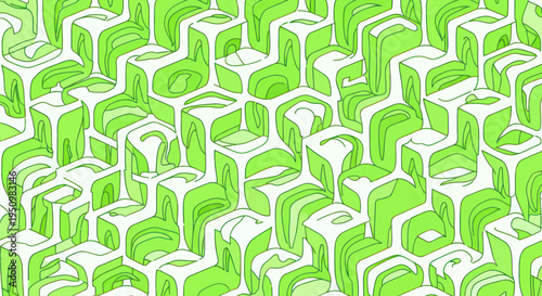 Abstract geometric pattern with green cubes and organic shapes, modern design