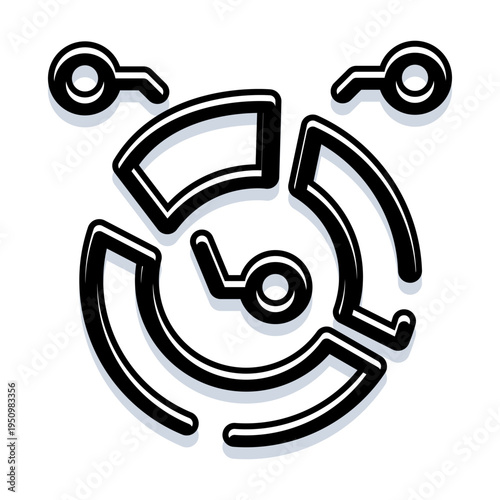 Abstract line art illustration creating a round digital clock or timer symbol, depicting concepts of technology, data management, and the passage of time